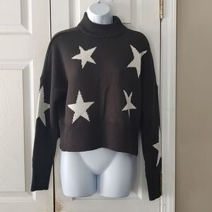 True Craft Long Sleeve  Intarsia Knit Crew neck cropped sweater with stars  Sz L